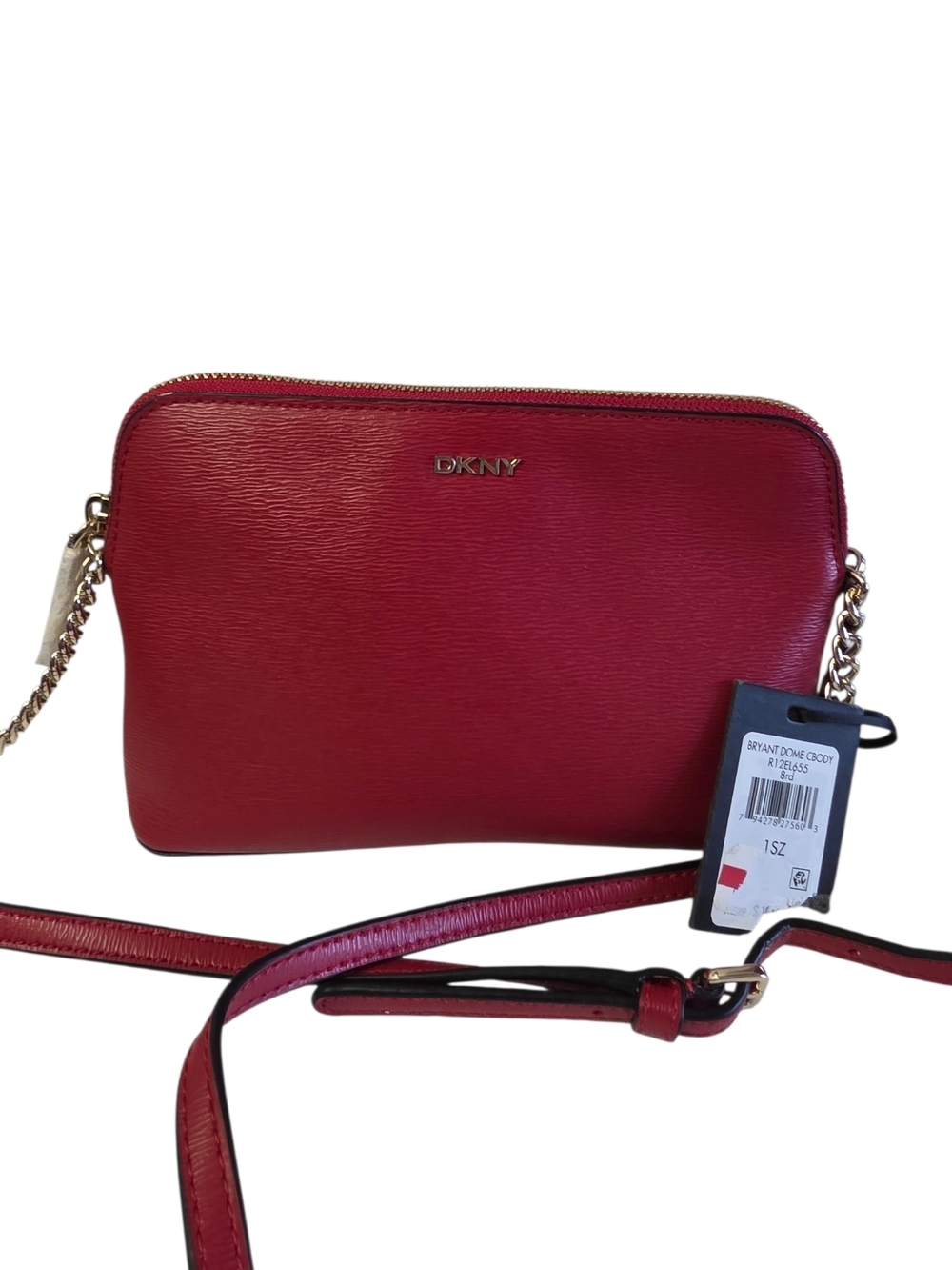 DKNY Bryant Dome Crossbody Red Leather Gold Chain Strap NWT